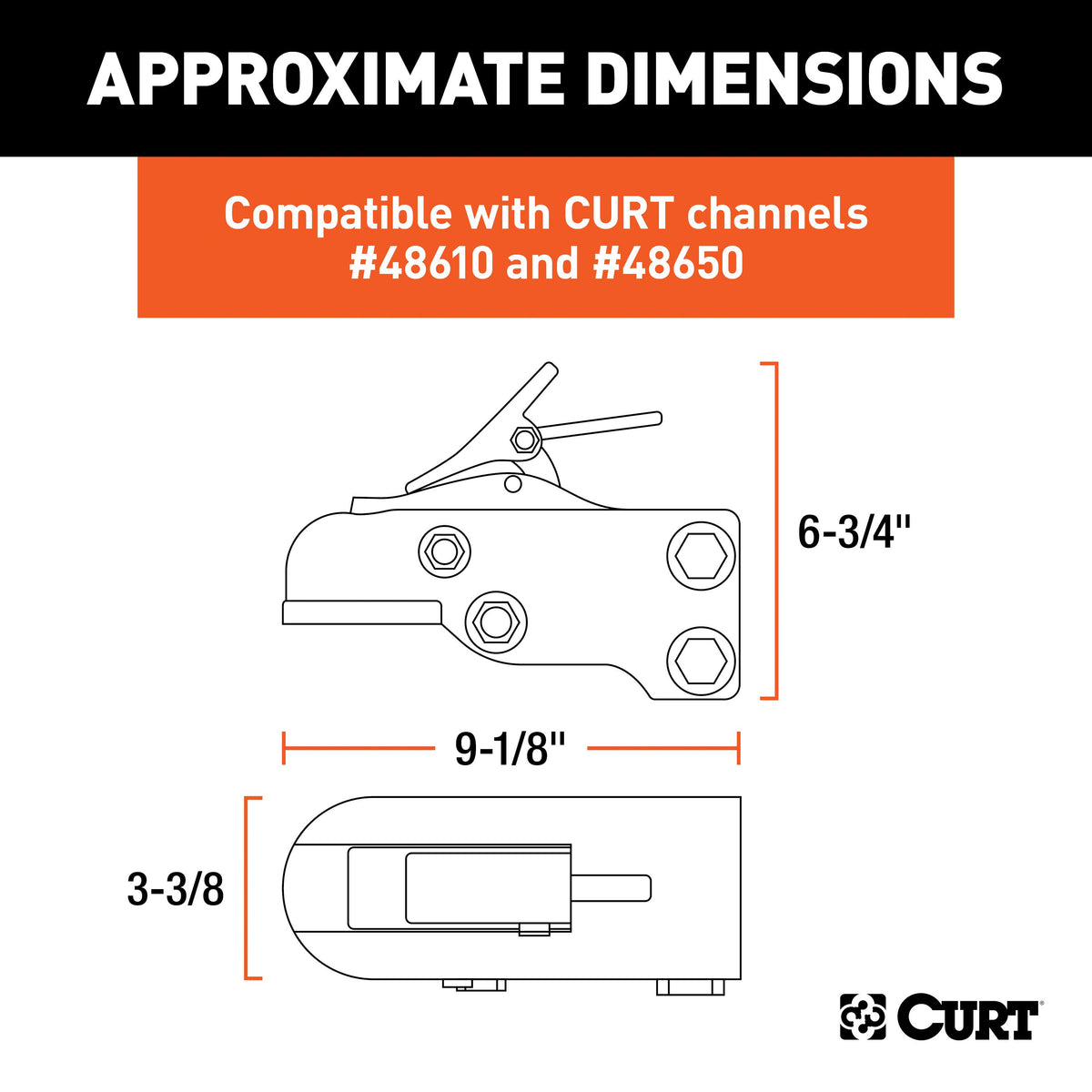 CURT 25328 Channel-Mount Adjustable Trailer Coupler, 2-5/16-Inch Hitch Ball, 15,000 lbs