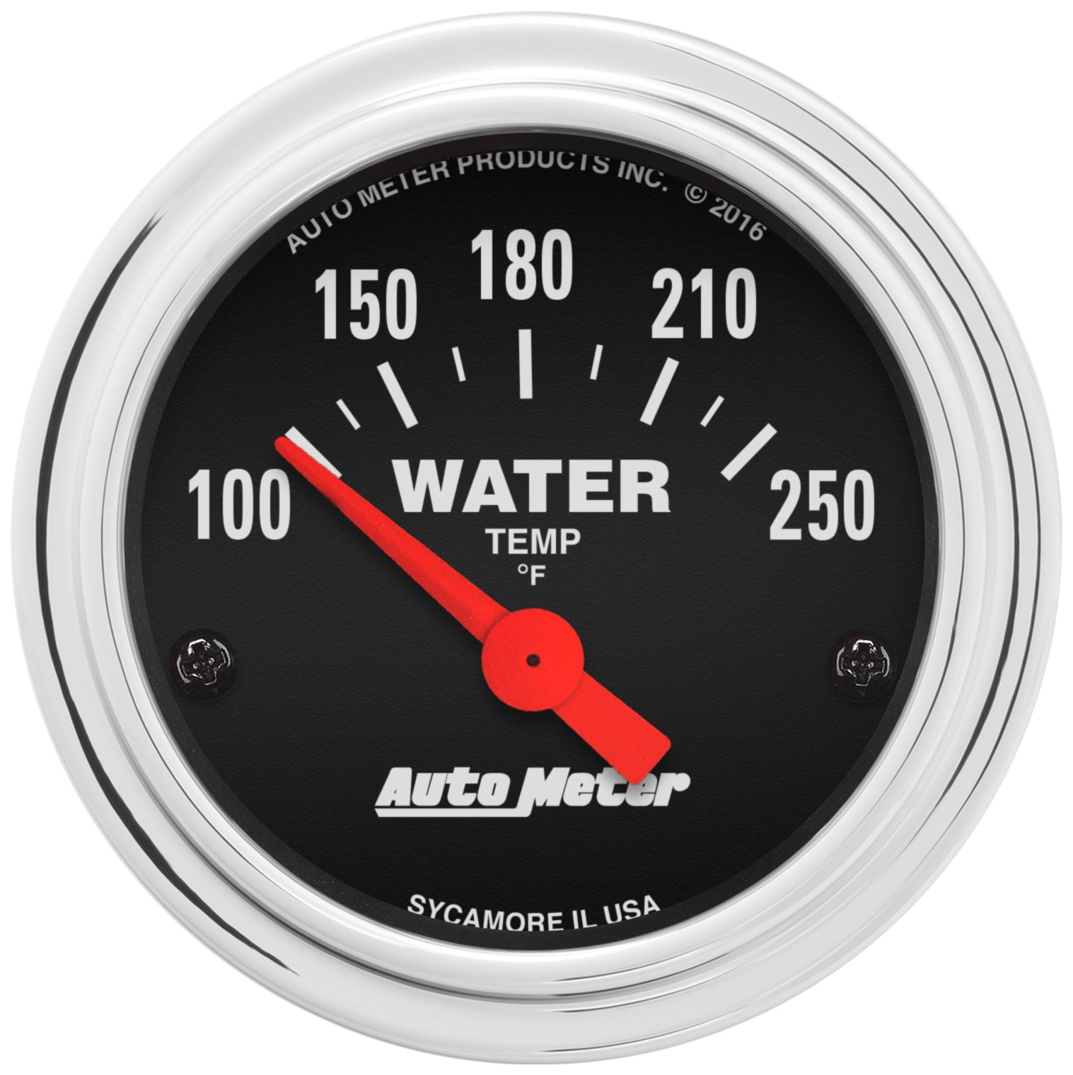 Autometer Traditional Chrome 52mm 100-250 Deg F Short Sweep Electricall Water Temperataure Gauge - 2532