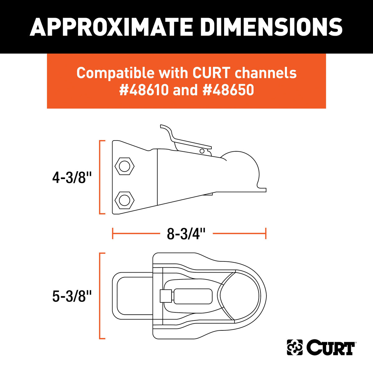 CURT 25330 Channel-Mount Adjustable Trailer Coupler, 2-5/16-Inch Hitch Ball, 14,000 lbs