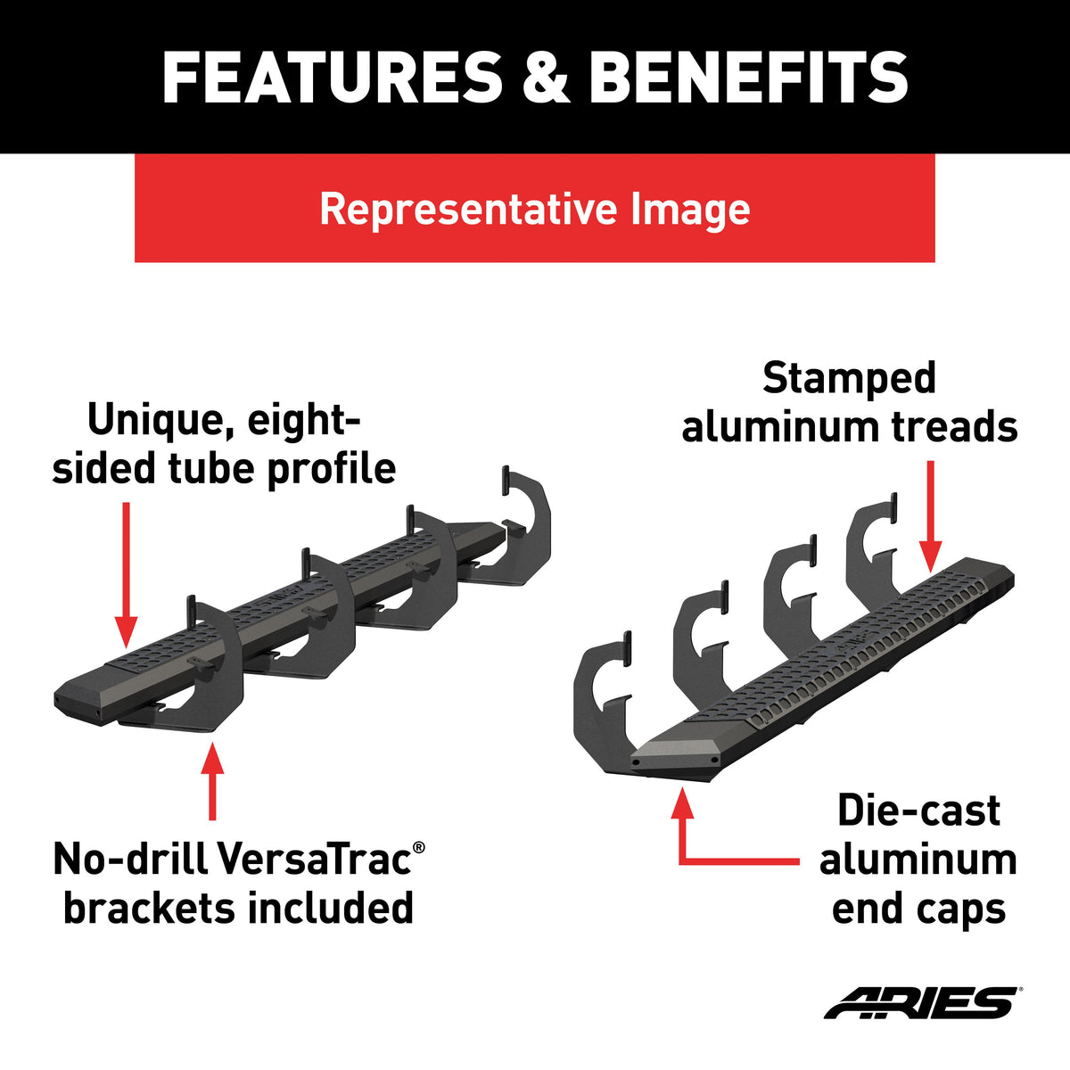 ARIES 2556005 AdvantEDGE Black Aluminum 75-Inch Truck Running Boards, Select Dodge, Ram 1500