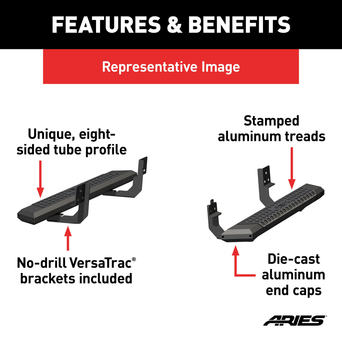 ARIES 2556011 AdvantEDGE Black Aluminum 53-Inch Truck Running Boards, Select Ford F-150, F-250, F-350 Super Duty