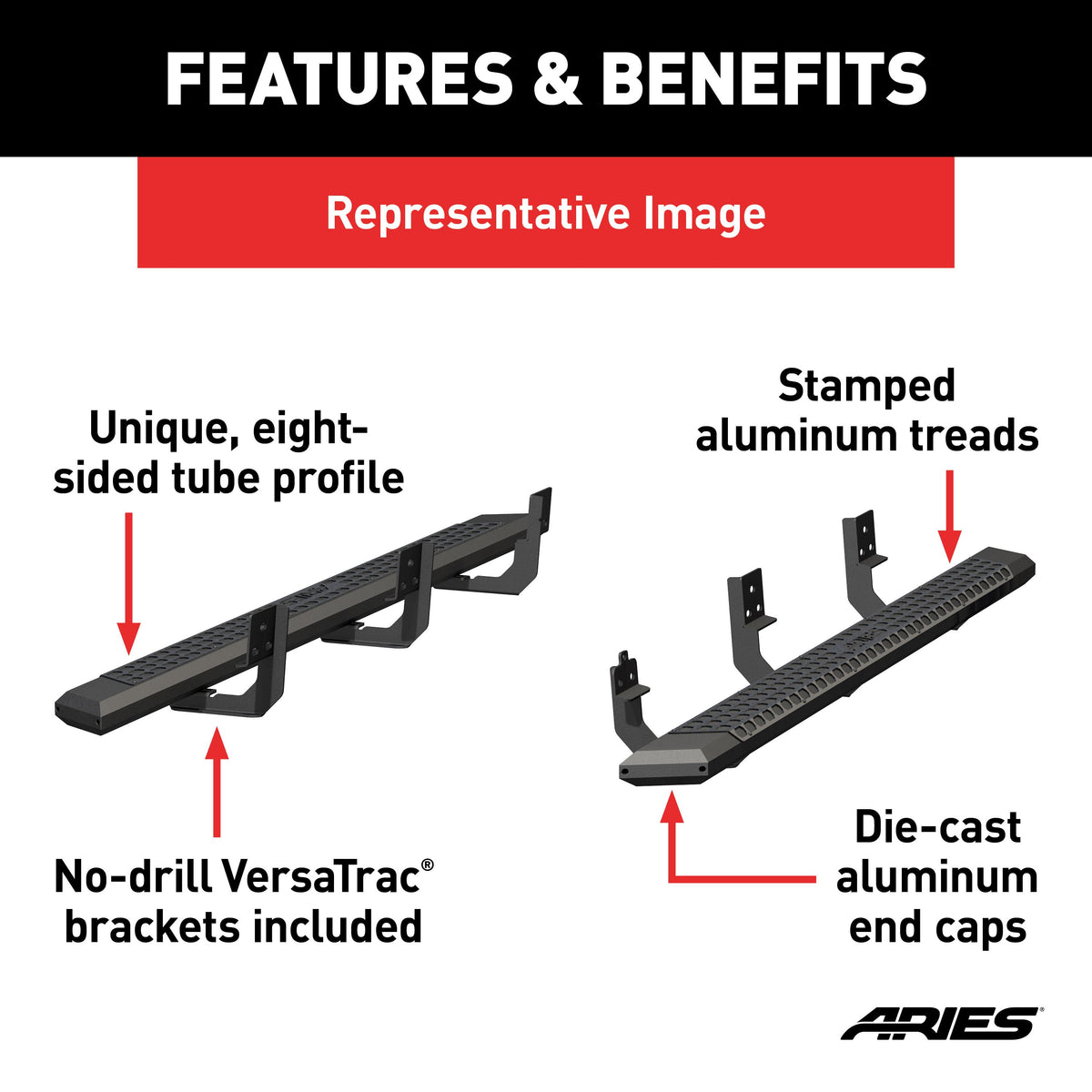 ARIES 2556042 AdvantEDGE Black Aluminum 85-Inch Truck Running Boards, Select Nissan Titan, XD