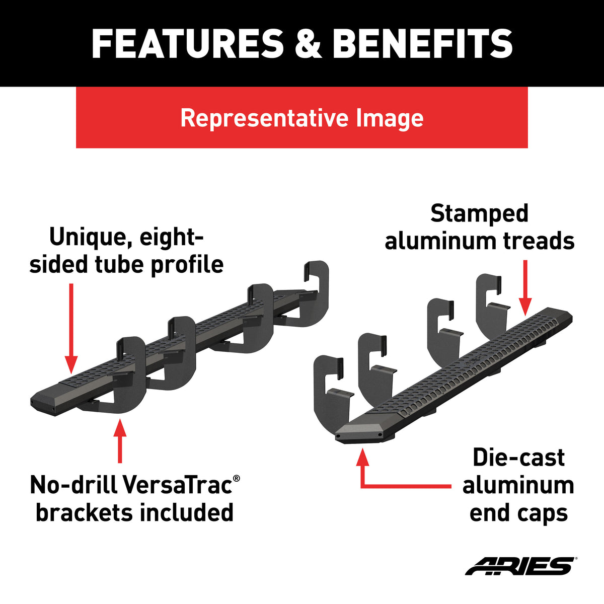 ARIES 2556046 AdvantEDGE Black Aluminum 91-Inch Truck Running Boards, Select Chevrolet Silverado, GMC Sierra 2500, 3500 HD