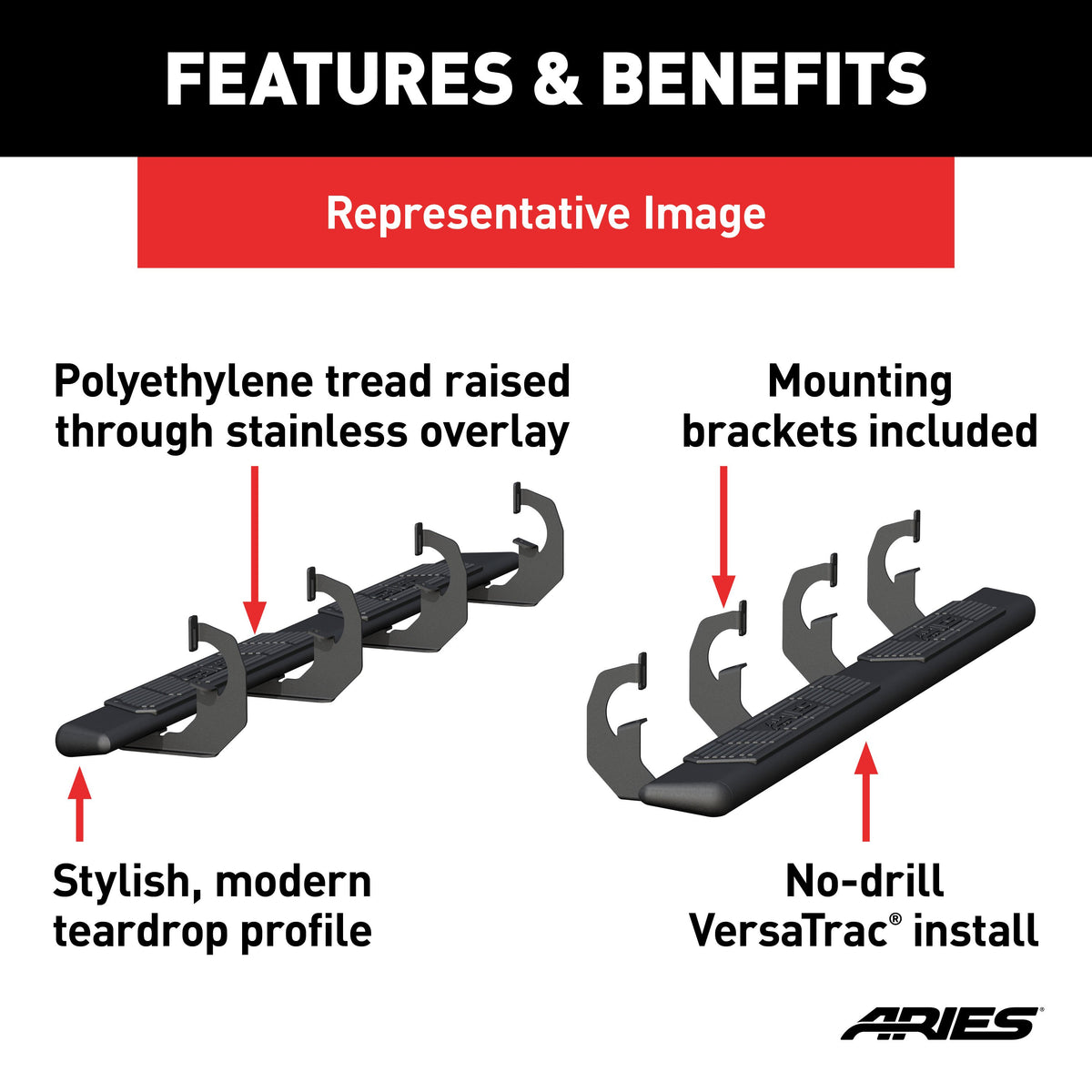 ARIES 2558027 AscentStep Black Steel 5-1/2 x 75-Inch Truck Running Boards, Select Toyota Tacoma