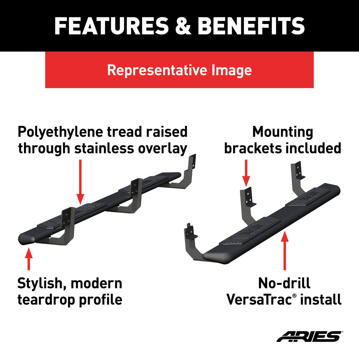 ARIES 2558055 AscentStep Black Steel 5-1/2 x 85-Inch Truck Running Boards, Select Toyota Tundra Crew Cab