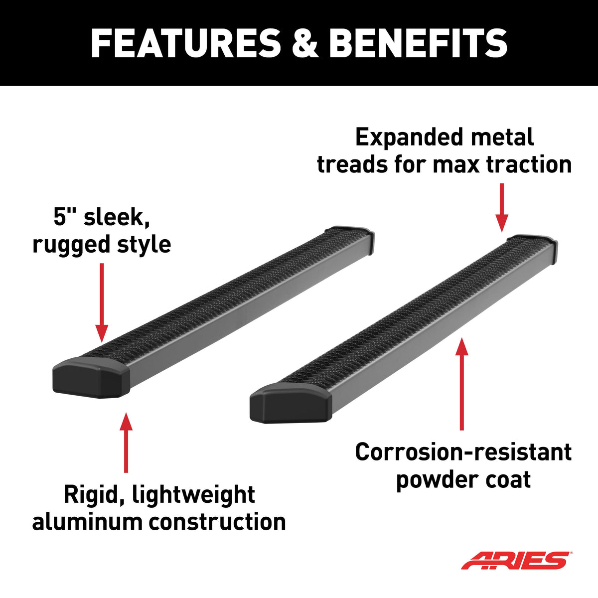 ARIES 2559008 SlimGrip 5" x 78" Black Aluminum Running Boards, Fits Select Ford F-150 Extended Cab