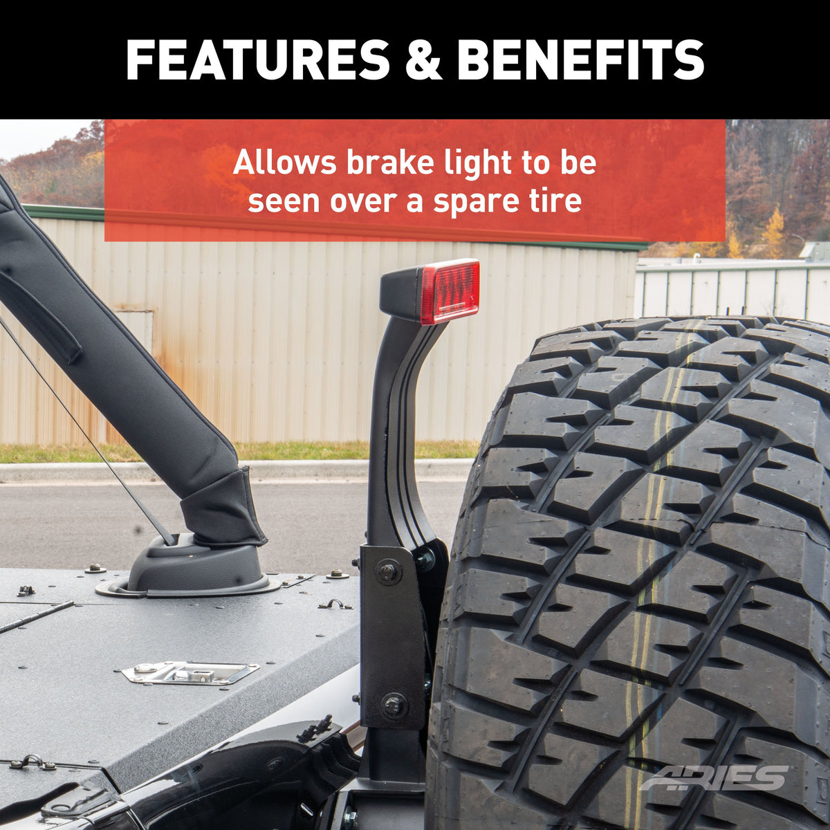 ARIES 256TBL Spare Tire Carrier Third Brake Light Extension Bracket, Select Jeep Wrangler JK