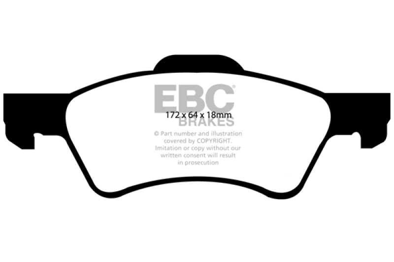 EBC 01-07 Chrysler Town & Country 3.3 Rear Rotors Ultimax2 Front Brake Pads - UD857 for 2001-2007 Dodge Caravan - front view