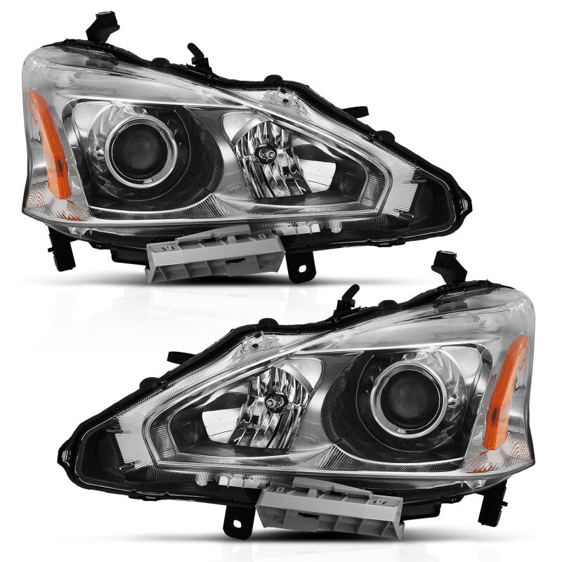 ANZO 2013-2015 Nissan Altima Projector Headlight Chrome Amber - 121550