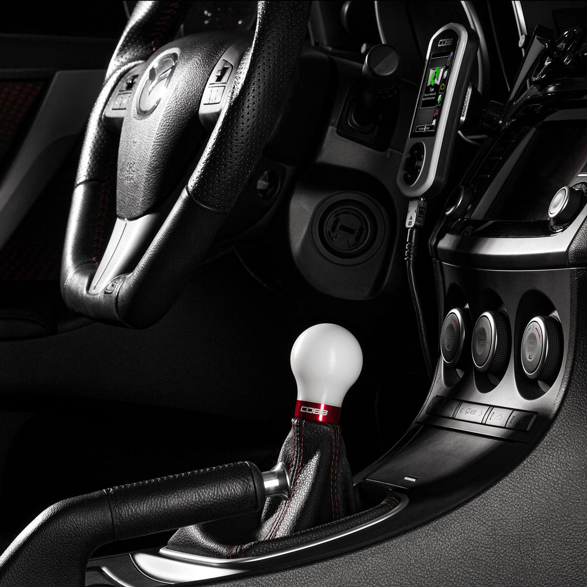 Cobb Mazda 6-Speed Tall Weighted COBB Shift Knob - White (Incl. Both Red + Blk Collars) - 271360-W