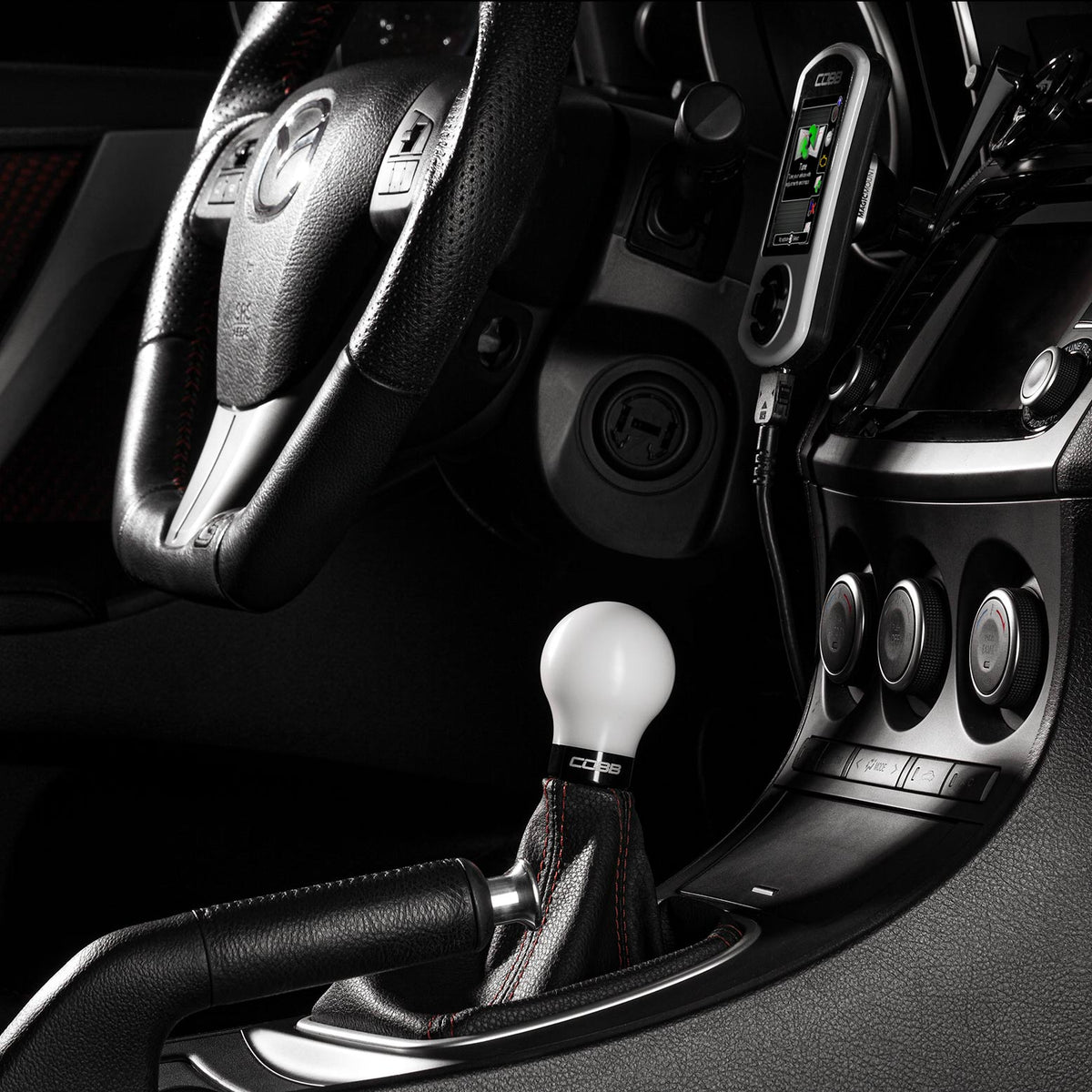 Cobb Mazda 6-Speed Tall Weighted COBB Shift Knob - White (Incl. Both Red + Blk Collars) - 271360-W