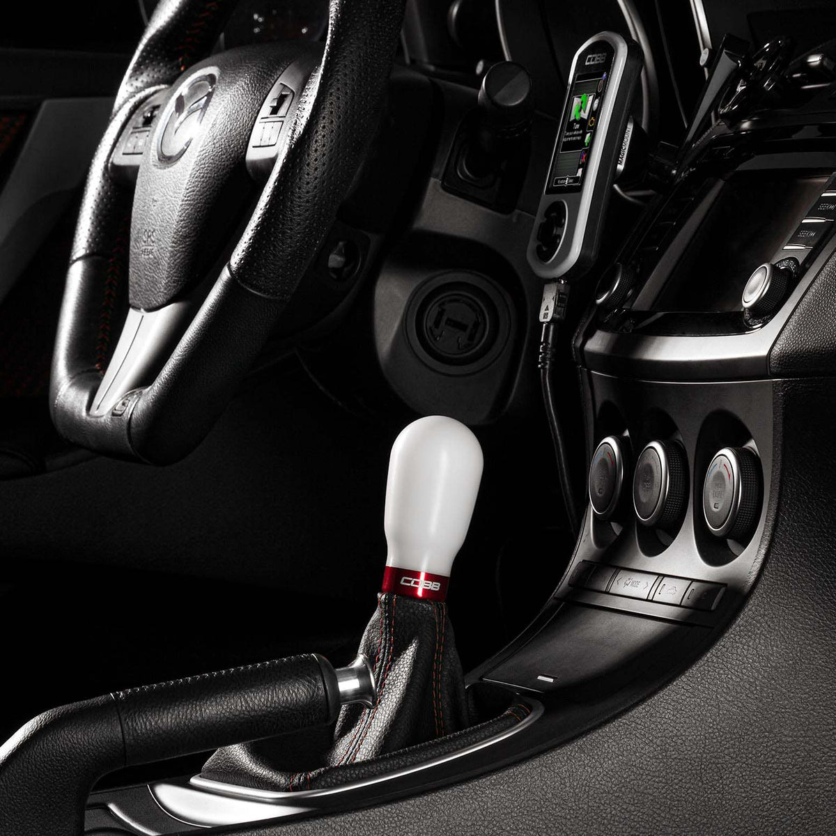 Cobb Mazda 6-Speed Tall Weighted COBB Shift Knob - White (Incl. Both Red + Blk Collars) - 271370-W