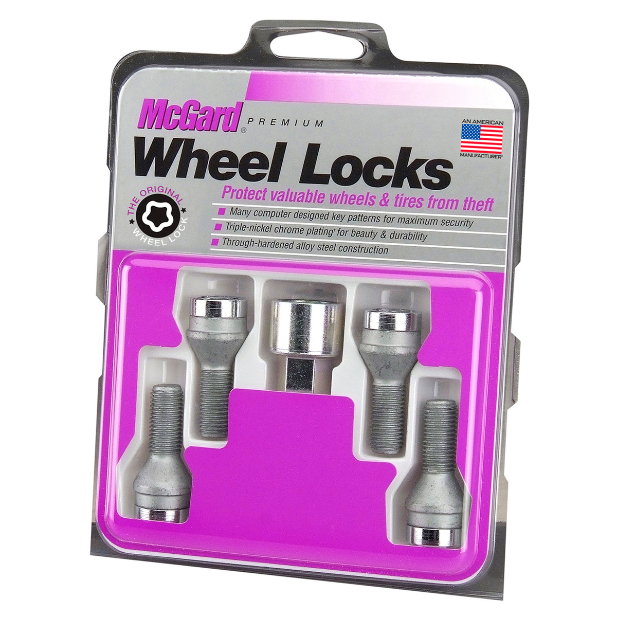 McGard Wheel Lock Bolt Set - 4pk. (Cone Seat) M12X1.5 / 17mm Hex / 25.5mm Shank Length - Chrome - 27179