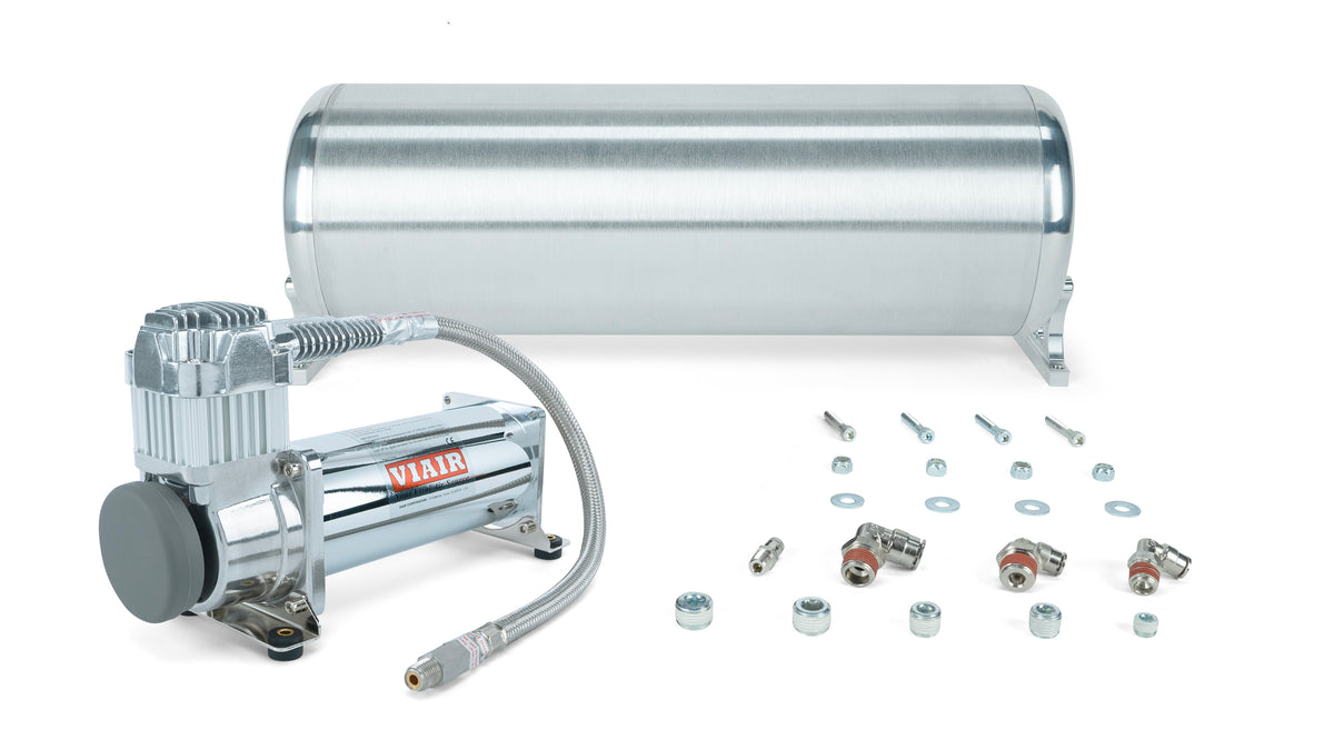 Air Lift 18in FLO Tank w/ Viair 444c Compressor (Incl. Fittings & Tank Mounting Hardware) - 27762