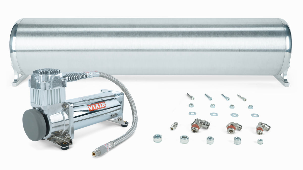 Air Lift 28in FLO Tank w/ Viair 444c Compressor (Incl. Fittings & Tank Mounting Hardware) - 27764