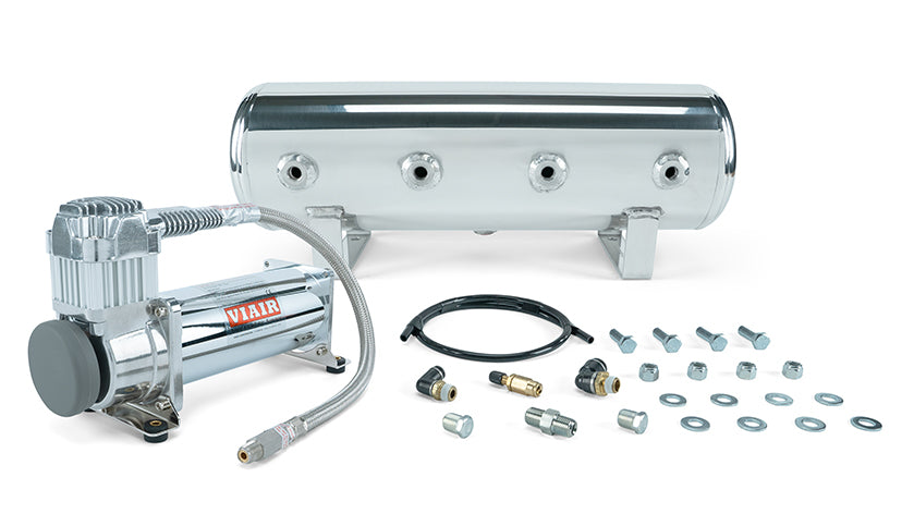 Air Lift 2.5 Gal. Polished Tank w/ Viair 444c Chrome Compressor (Incl. Fittings & Mounting Hardware) - 27801