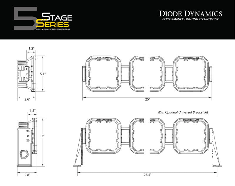 Diode Dynamics SS5 Pro Universal CrossLink 4-Pod Lightbar - White Driving - DD7252