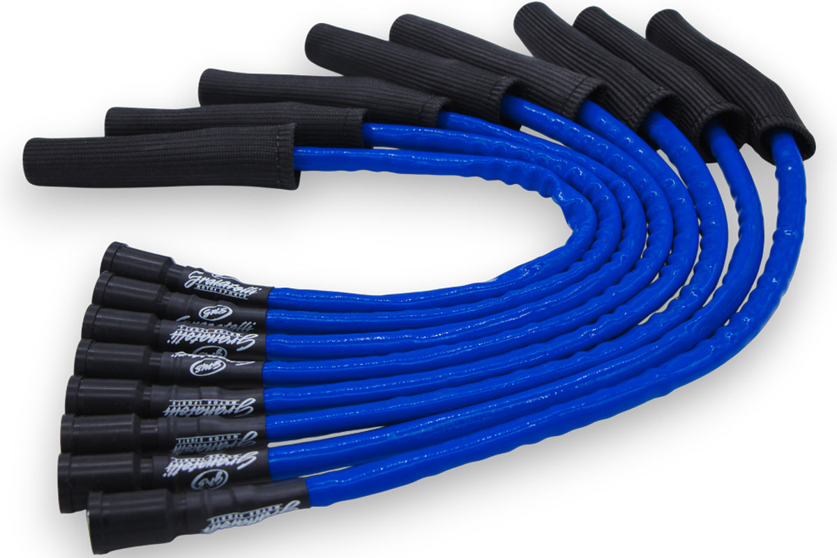 Granatelli 10-14 Ford 6.2L Perf Wire Set w/Inserts/Blue Hi-Temp Jacket/Black Fire Sleeve - 28-2116HTBLB