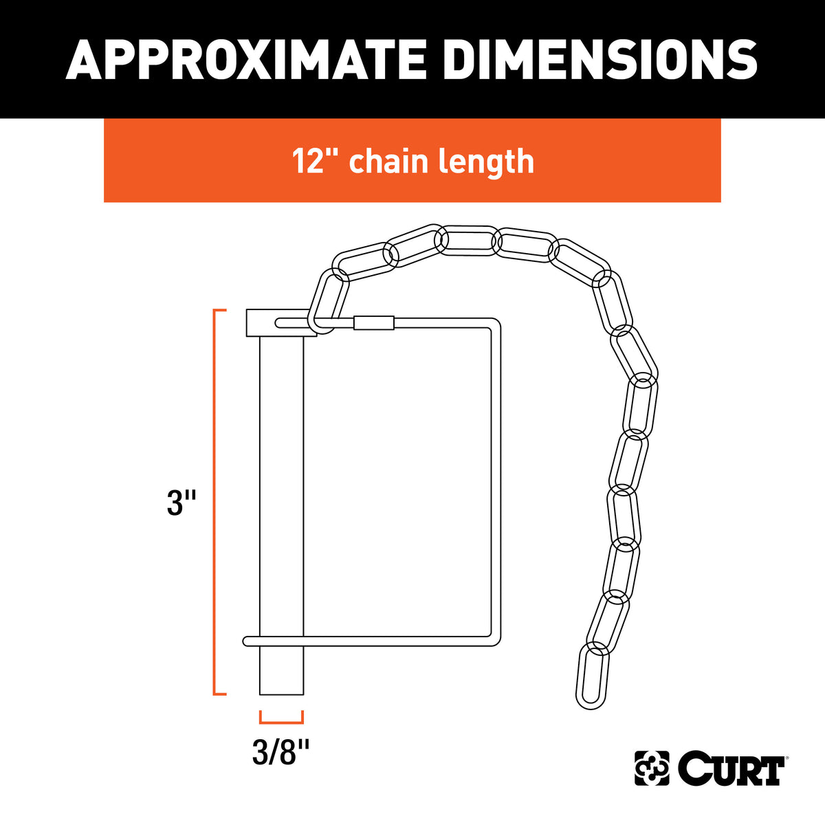 CURT 28000 Trailer Coupler Pin with 12-Inch Chain, 3/8-Inch Diameter x 2-3/4-Inch Long