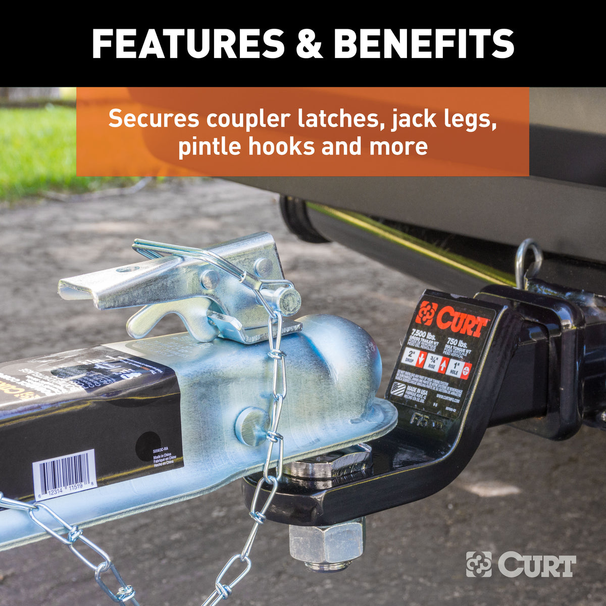 CURT 28000 Trailer Coupler Pin with 12-Inch Chain, 3/8-Inch Diameter x 2-3/4-Inch Long