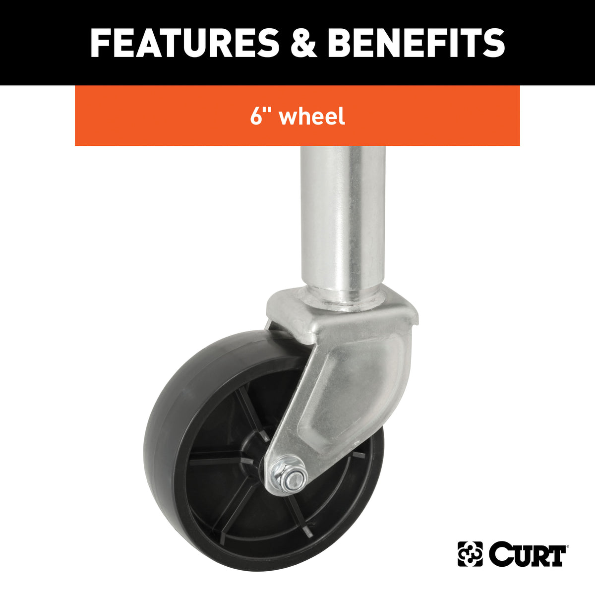 CURT 28112 Marine Boat Trailer Jack with 6-Inch Wheel, 1,200 lbs. Support Capacity, 11 Inches Vertical Travel
