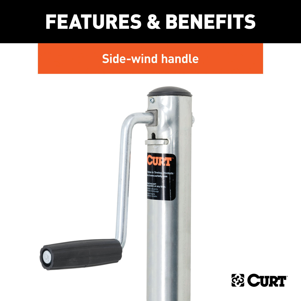 CURT 28115 Marine Boat Trailer Jack with 8-Inch Wheel, 1,500 lbs. Support Capacity, 11 Inches Vertical Travel