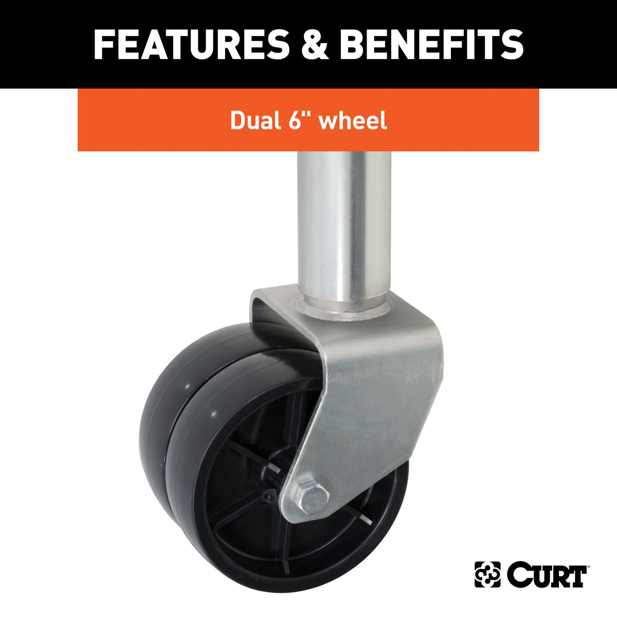 CURT 28155 Marine Boat Trailer Jack with 6-Inch Wheels, 1,500 lbs. Support Capacity, 10-3/8 Inches Vertical Travel