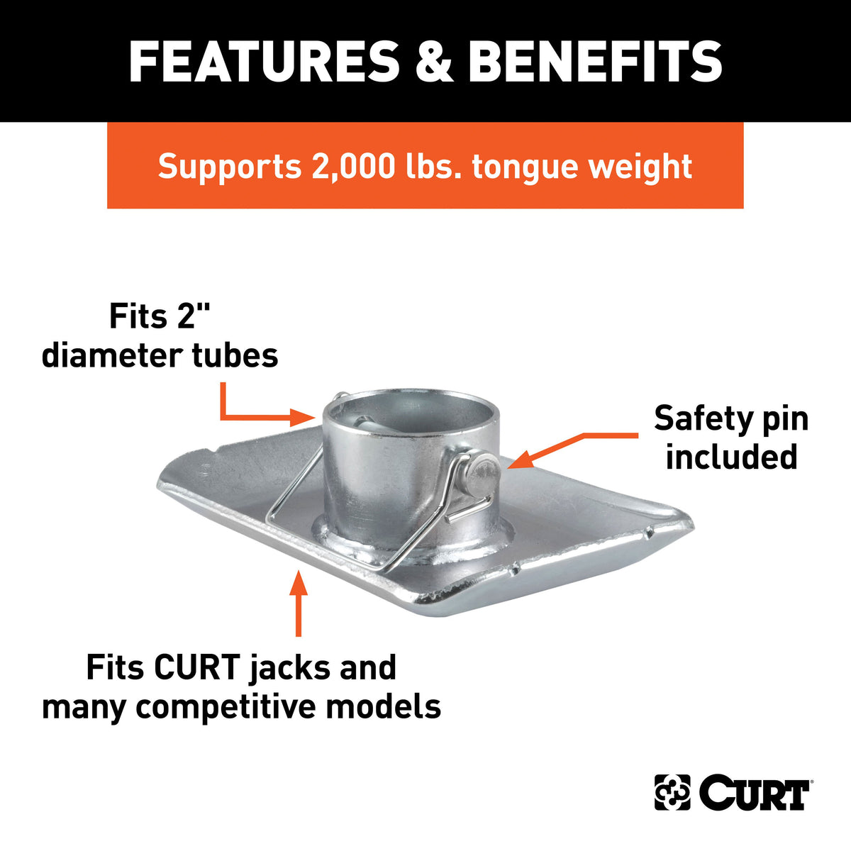CURT 28272 Trailer Jack Foot, Fits 2-Inch Diameter Tube, Supports 2,000 lbs
