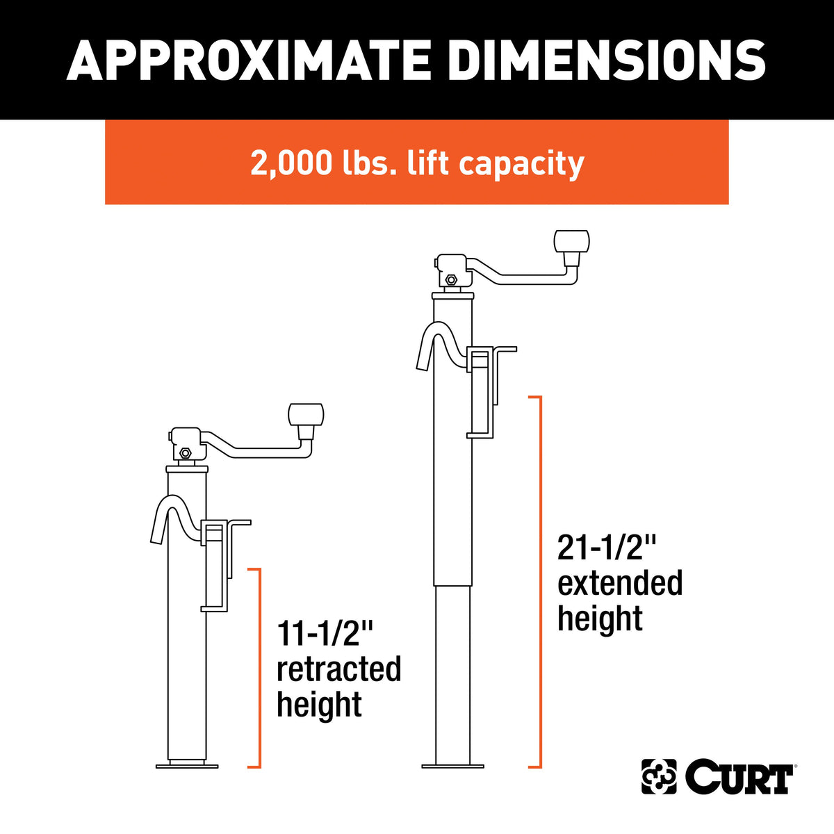 CURT 28300 Weld-On Bracket-Style Swivel Trailer Jack, 3,000 lbs. Support Capacity, 10-1/2 Inches Vertical Travel