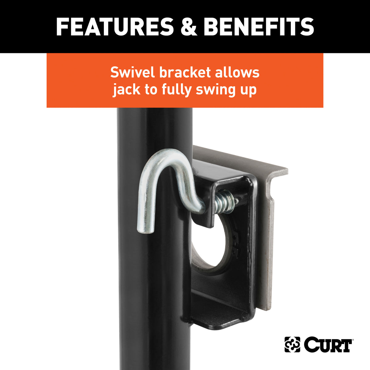 CURT 28304 Weld-On Bracket-Style Swivel Trailer Jack, 3,000 lbs. Support Capacity, 15-1/4 Inches Vertical Travel