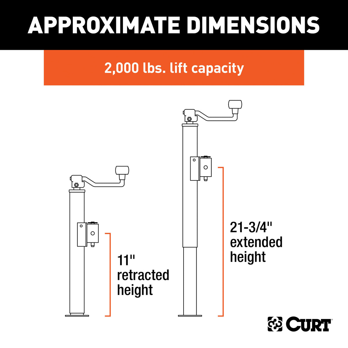 CURT 28320 Weld-On Pipe-Mount Swivel Trailer Jack, 3,000 lbs. Support Capacity, 10-3/4 Inches Vertical Travel