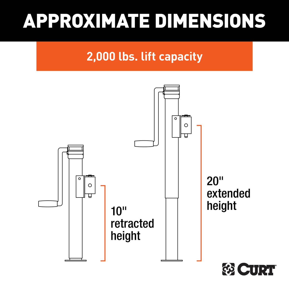 CURT 28321 Weld-On Pipe-Mount Swivel Trailer Jack, 3,000 lbs. Support Capacity, 10 Inches Vertical Travel