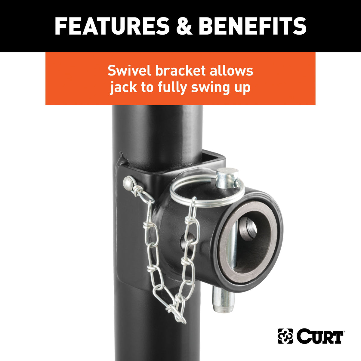CURT 28324 Weld-On Pipe-Mount Swivel Trailer Jack, 3,000 lbs. Support Capacity, 15 Inches Vertical Travel
