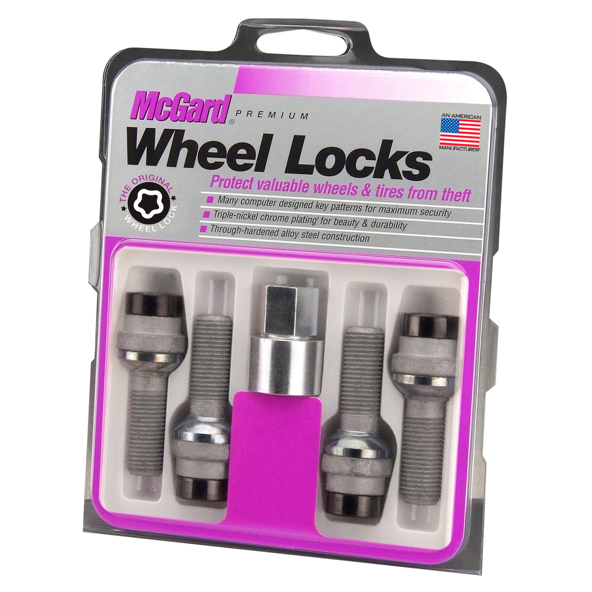 McGard Wheel Lock Bolt Set - 4pk. (Radius Seat) M14X1.5 / 19mm Hex / 35.4mm Shank Length - Black - 28332