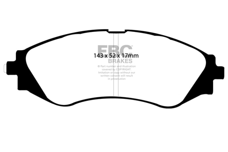 EBC 99-02 Daewoo Lanos 1.6 Chassis 447434 Yellowstuff Front Brake Pads - DP41209R for 2004-2008 Suzuki Forenza - front view