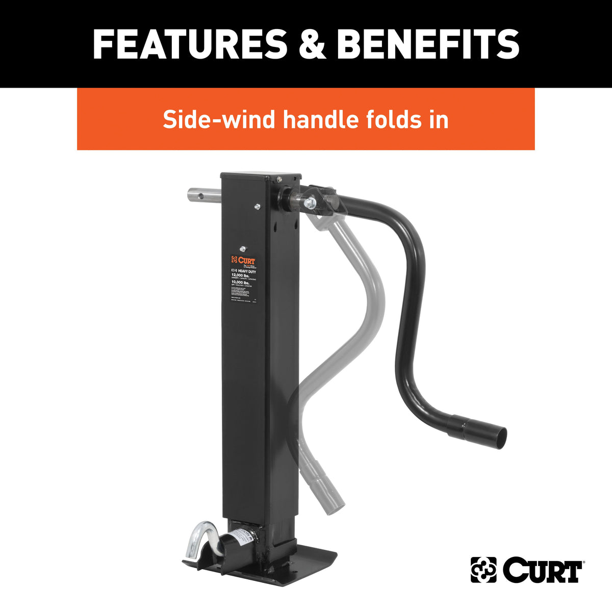CURT 28512 Direct Weld On Heavy-Duty Trailer Jack, 12,000 lbs. 12-3/8 Inches Vertical Travel