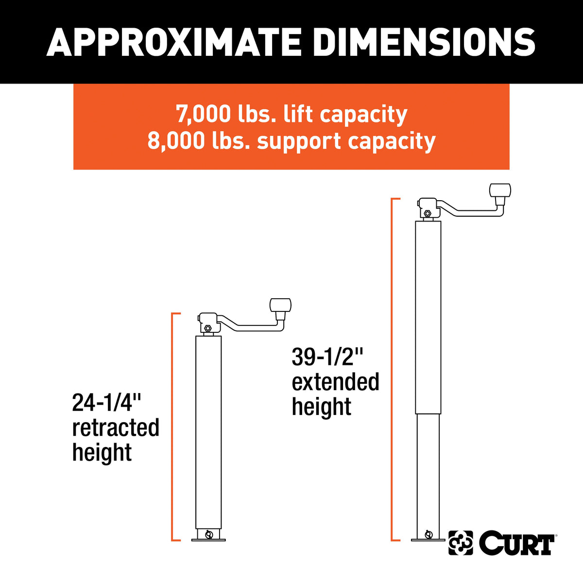 CURT 28570 Direct Weld On Heavy-Duty Trailer Jack, 8,000 lbs. Support Capacity, 15-1/4 Inches Vertical Travel