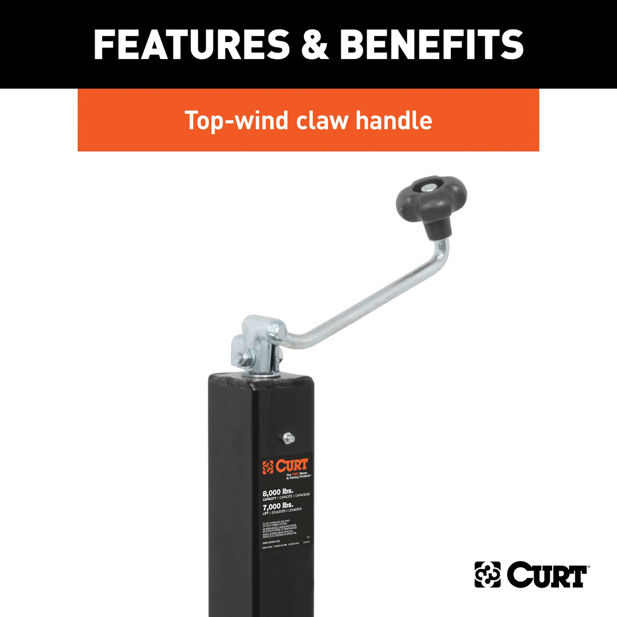 CURT 28570 Direct Weld On Heavy-Duty Trailer Jack, 8,000 lbs. Support Capacity, 15-1/4 Inches Vertical Travel