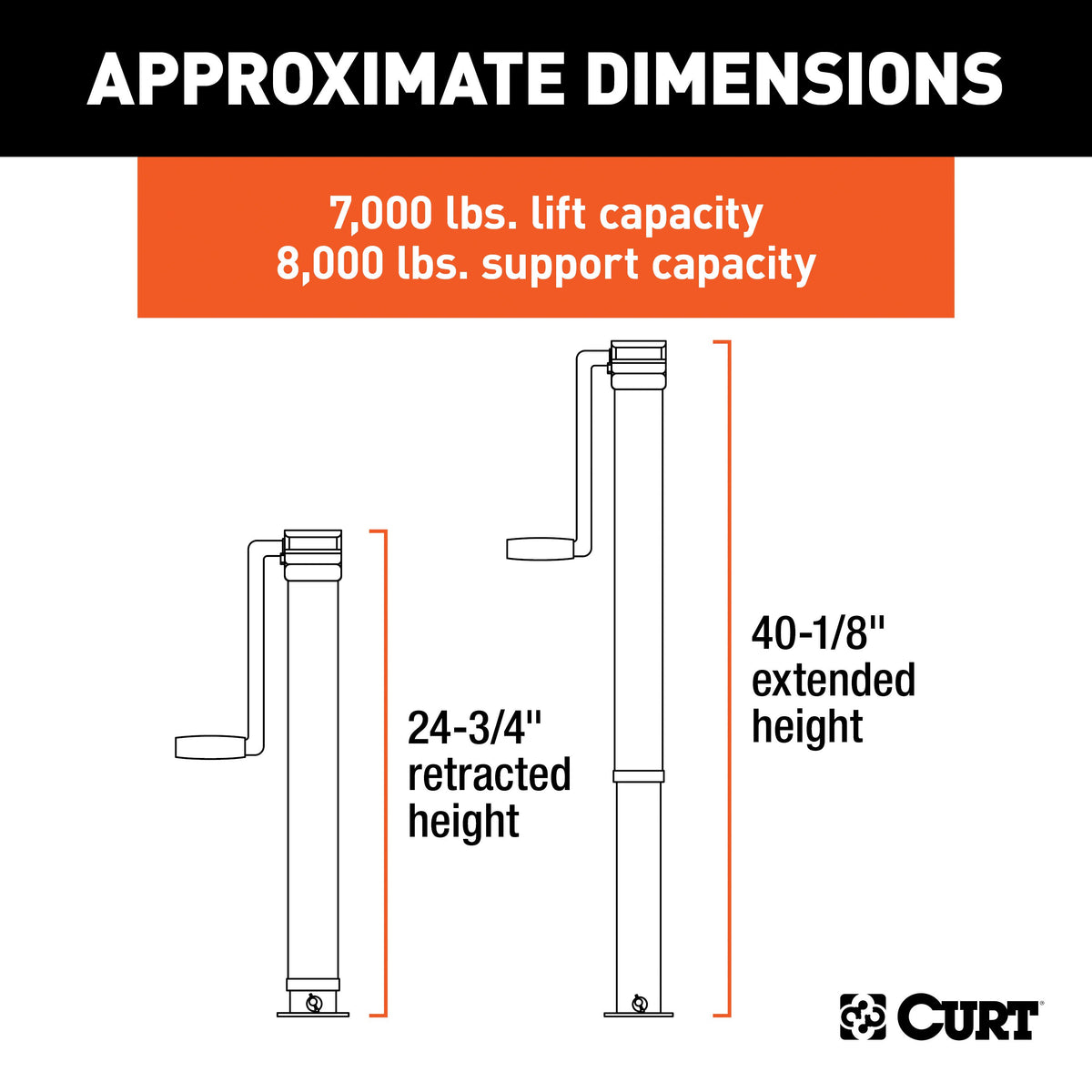 CURT 28575 Direct Weld On Heavy-Duty Trailer Jack, 8,000 lbs. Support Capacity, 15 Inches Vertical Travel