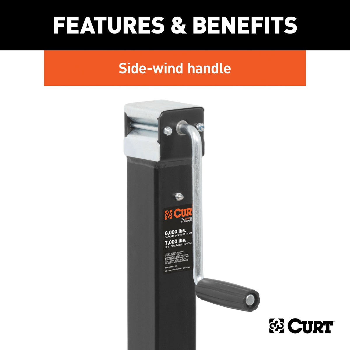 CURT 28575 Direct Weld On Heavy-Duty Trailer Jack, 8,000 lbs. Support Capacity, 15 Inches Vertical Travel