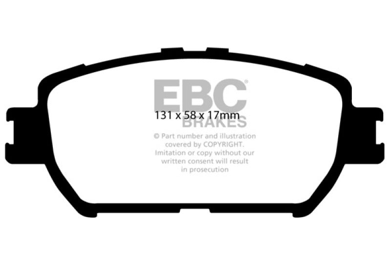 EBC 00-04 Toyota Avalon 3.0 Ultimax2 Rear Brake Pads - UD828 for 2000-2009 Toyota Camry - front view
