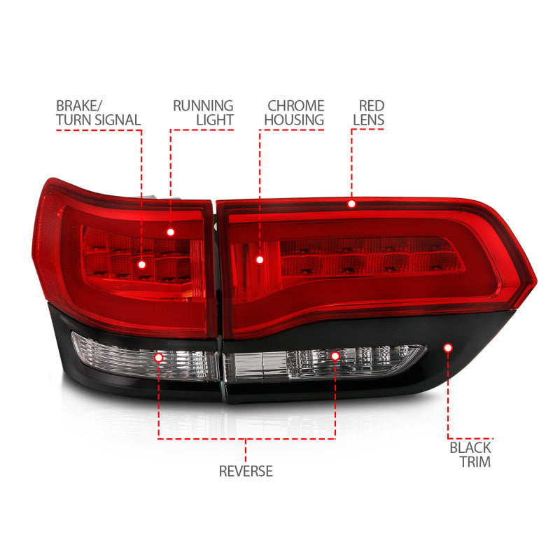 ANZO 2014-2016 Jeep Grand Cherokee LED Taillights Red/Clear - 311268