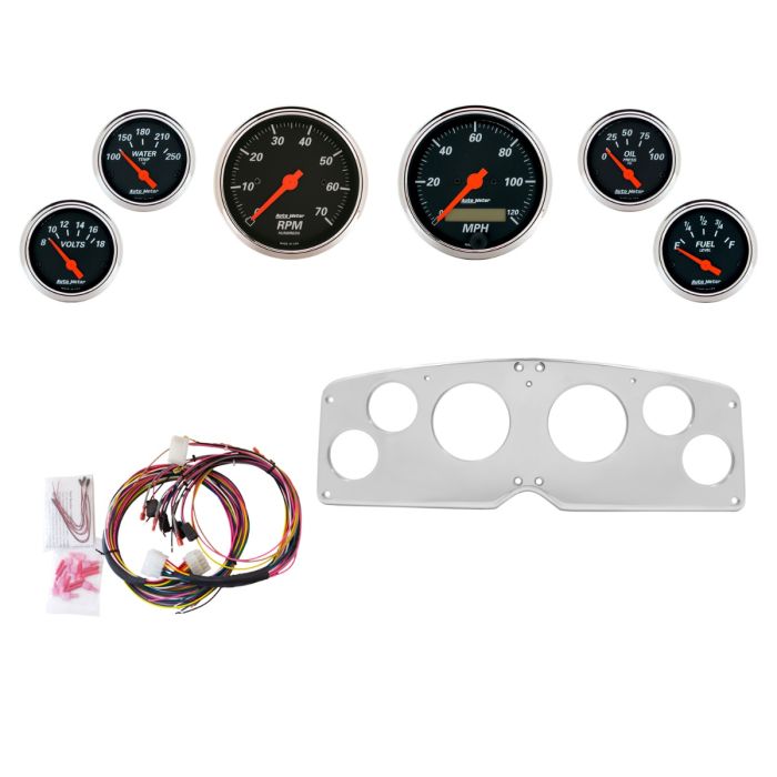 AutoMeter Designer Black 54-55 GMC Truck Billet Panel/Gauge Kit - 3-1/8in. (x2) & 2-1/16in. (x4) - 2939-06