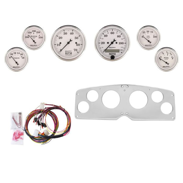 AutoMeter Old Tyme White 54-55 GMC Truck Billet Panel/Gauge Kit - 3-1/8in. (x2) & 2-1/16in. (x4) - 2939-08