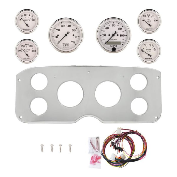 AutoMeter Old Tyme White 55-59 GMC Truck Billet Panel/Gauge Kit - 3-1/8in. (x2) & 2-1/16in. (x4) - 2944-08