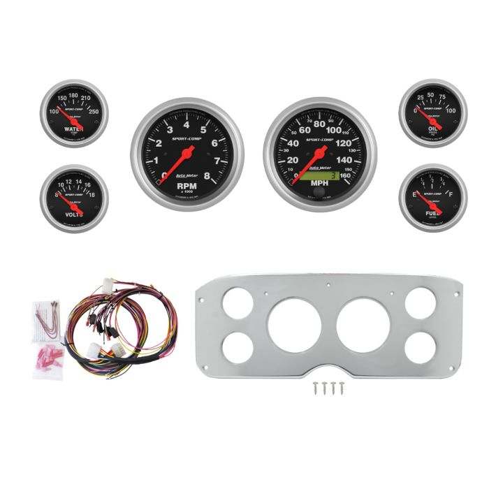 AutoMeter Sport-Comp 55-59 GMC Truck Billet Panel/Gauge Kit - 3-3/8in. (x2) & 2-1/16in. (x4) - 2945-11