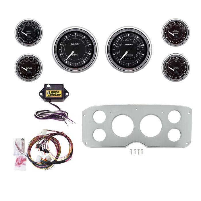 AutoMeter Chrono Chrome 55-59 GMC Truck Billet Panel/Gauge Kit - 3-3/8in. (x2) & 2-1/16in. (x4) - 2945-15