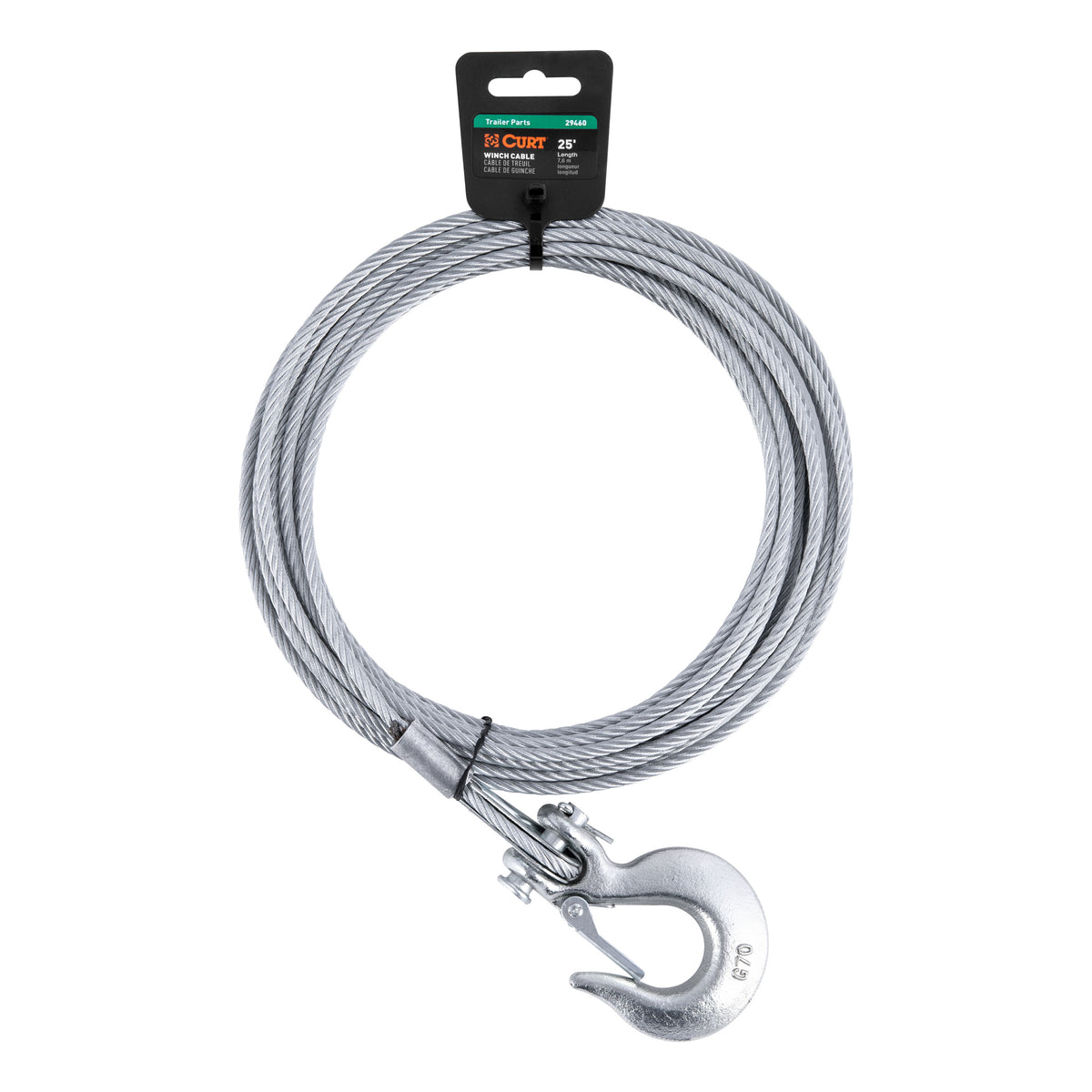 CURT 29460 3/16-Inch x 25-Foot Steel Winch Cable with Hook, 4,200 lbs