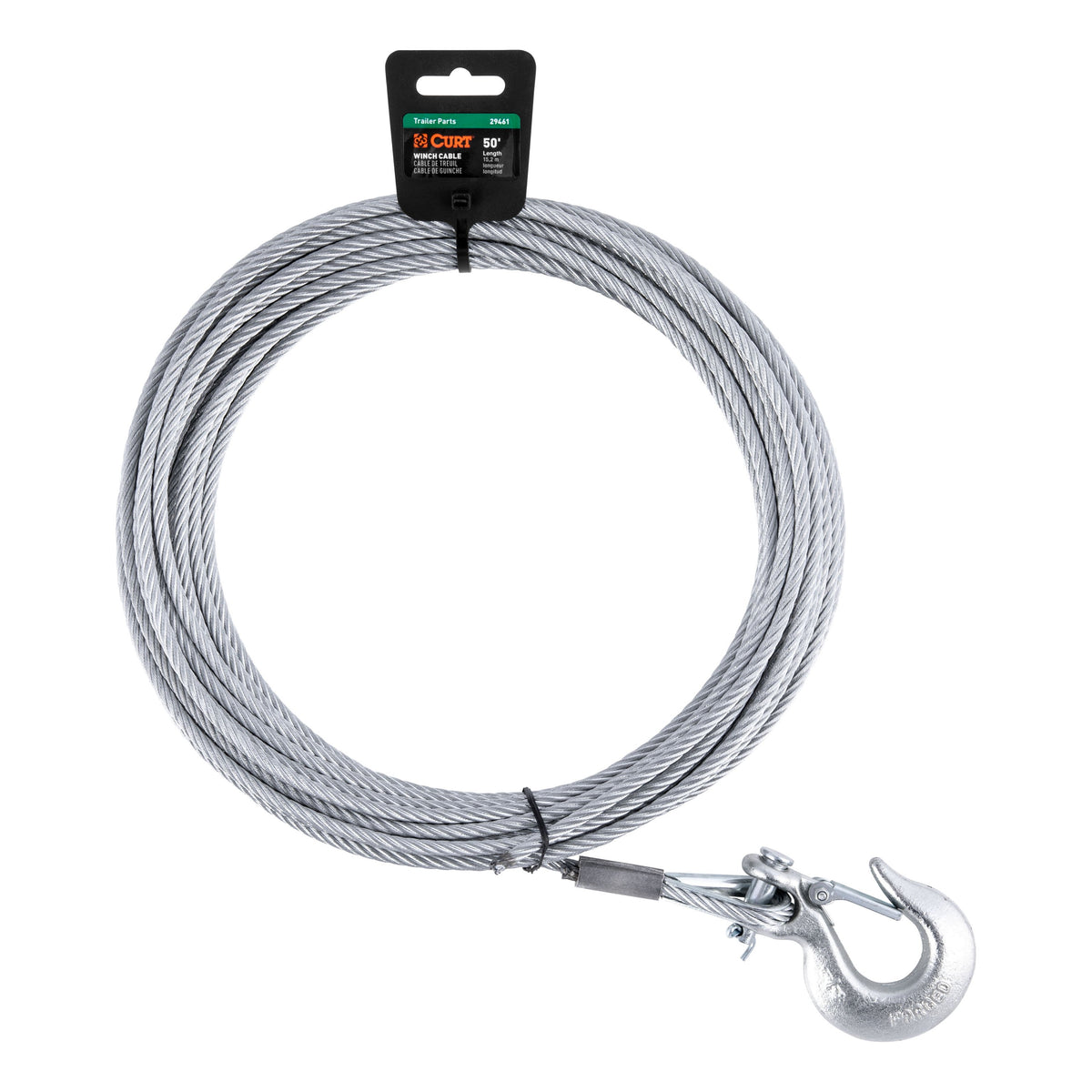 CURT 29461 7/32-Inch x 50-Foot Steel Winch Cable with Hook, 5,600 lbs