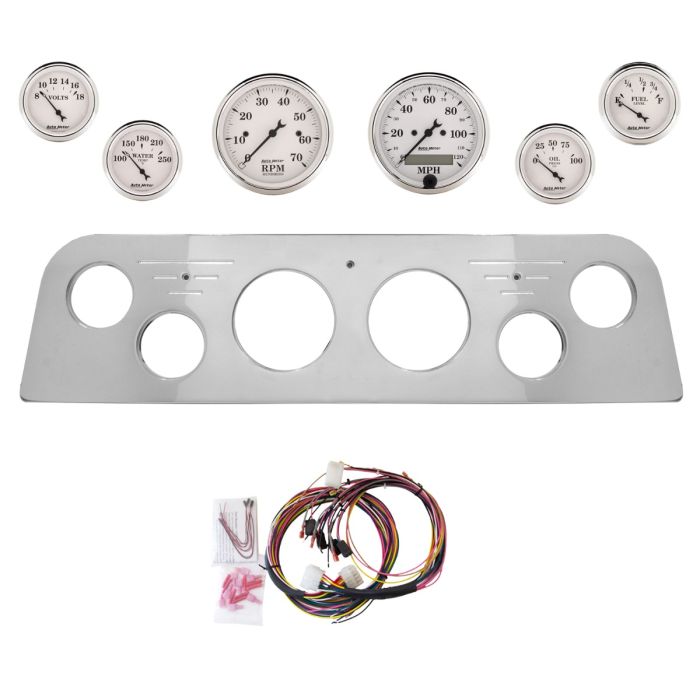 AutoMeter Old Tyme White 60-61 GMC Truck Billet Panel/Gauge Kit - 3-1/8in. (x2) & 2-1/16in. (x4) - 2948-08